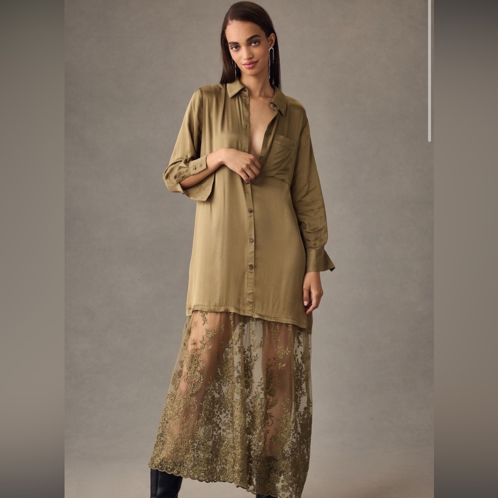 Army Green Maxi Anthropologie dress - Size Large